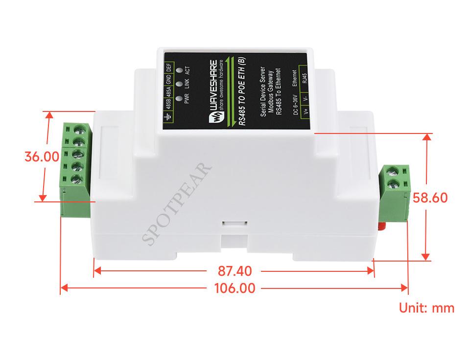 Industrieller RS485 zu RJ45 Ethernet Serieller Server mit TCP/IP, DIN-Schienenmontage und POE-Unterstützung.