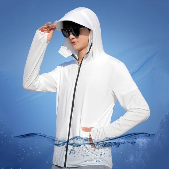 Herren Sommer Sonnenschutzmantel Mit Kapuze Dünn Atmungsaktiv Tasche UV-Schutz Einfarbig Langarm Sonnenschutzkleidung Radsportbekleidung