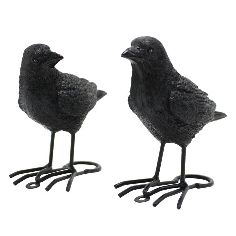 Simulation Crow Ornament Set 2: Creative Halloween Home Garden Animal Decoration Statue Resin Handicrafts