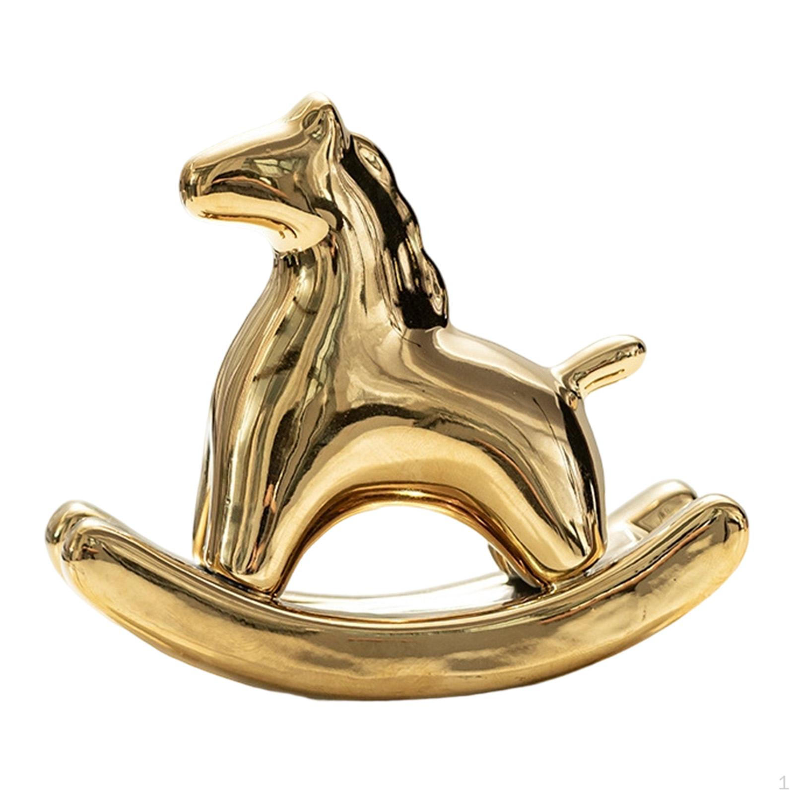 

Miniature Horse Figurine Animal Sculpture Ceramic Tea Pet Rocking Statue for Living Room Gold