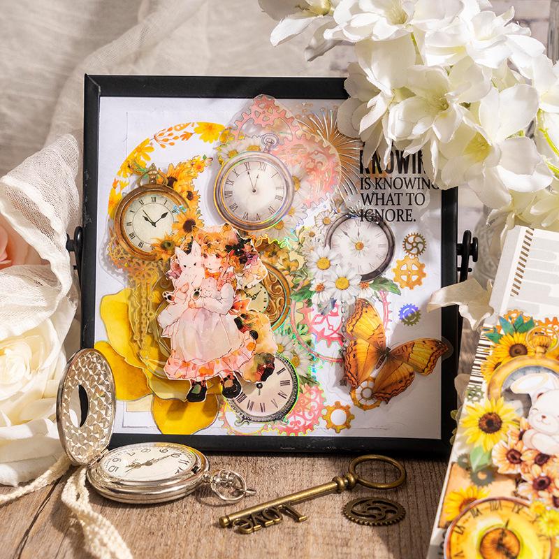 2pcs Diy materials for PET sticker time wheel roaming clock flower Guka planner decoration and landscape