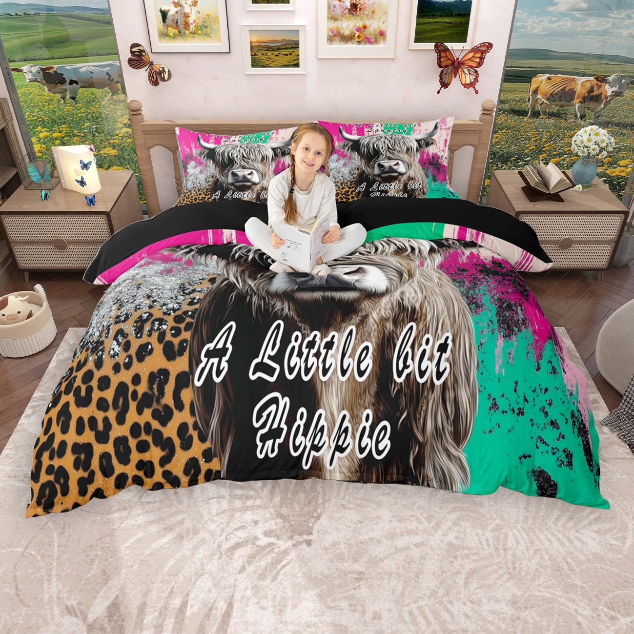 Comforter Homewish Rustic Highland Cow Farm Animal Bedding Set Farmhouse Lodge Cabin Comforter Set Comforter (quilt)-EU Single(135*200cm)3pcs