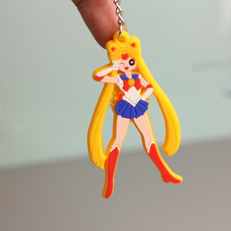 Anime Sailor Moon Keychain Figure Car Key Ring Double Side Chain Fans Collection Holder Bag Pendant Decoration Gift PVC Carry Mini Lightweight