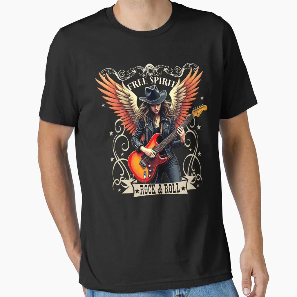 Free Spirit Rock Roll Essential T Shirt Vintage Versatile Graphic Designer Clothes Streetwear Top For Everyday Wear