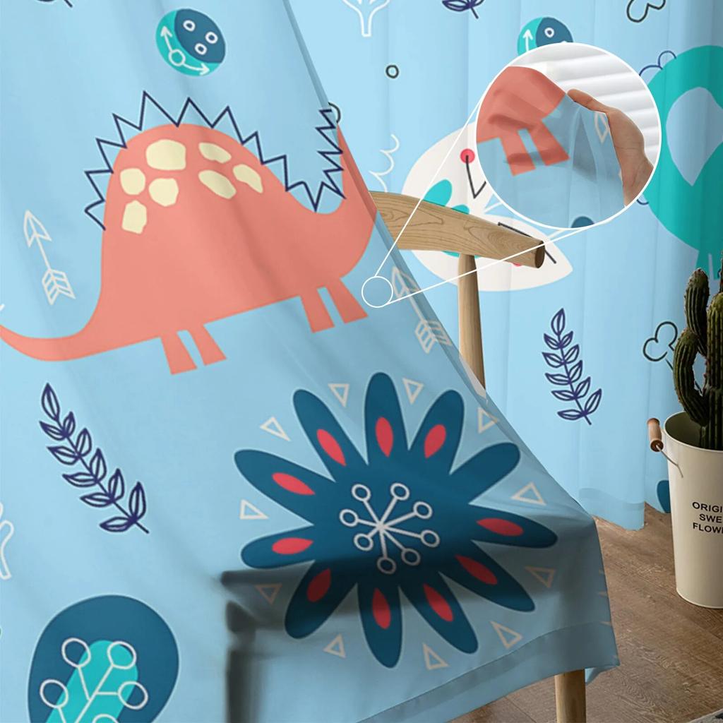 Dinosaur Flowers Leaves Lines Sheer Curtains For Living Room Bedroom Kids Room Tulle Window Treatment Drapes