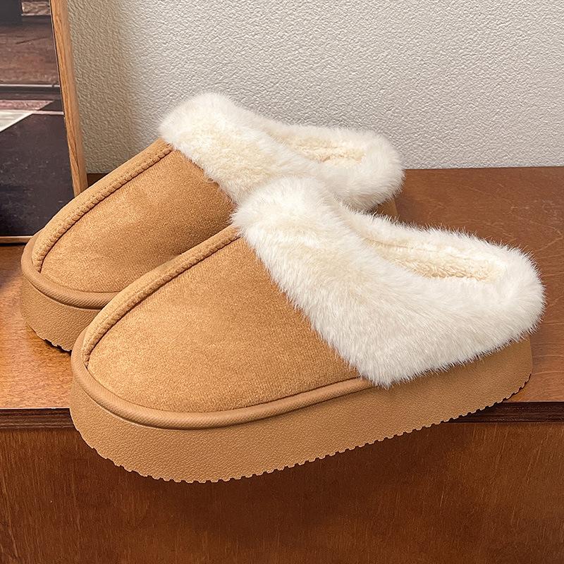 2025 new winter platform cotton slippers women's non-slip breathable warm home fluffy slippers snow boots cotton shoes