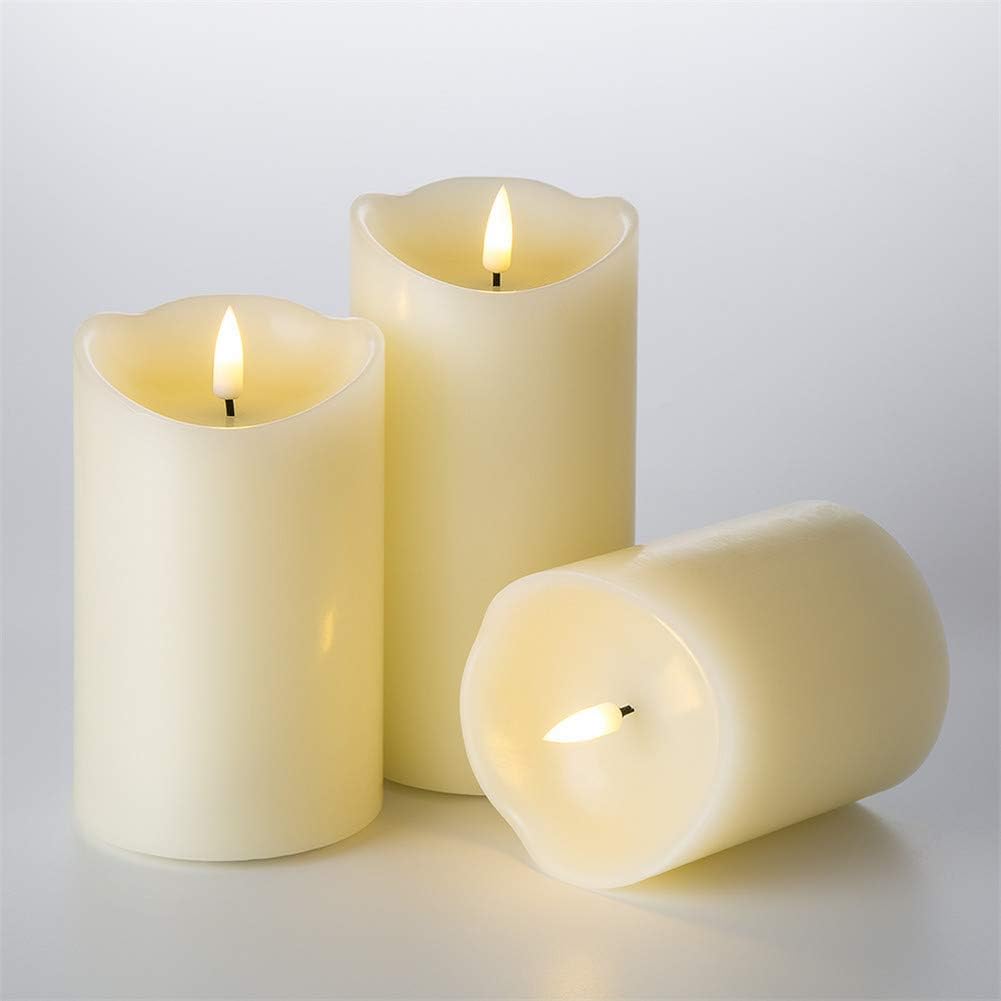 Kammoy Rechargeable Flameless Candle, LED Flickering Candles Tea Lights Pillar Candles Sets with Adjustable Brightness and Timing Remote, Warm Light