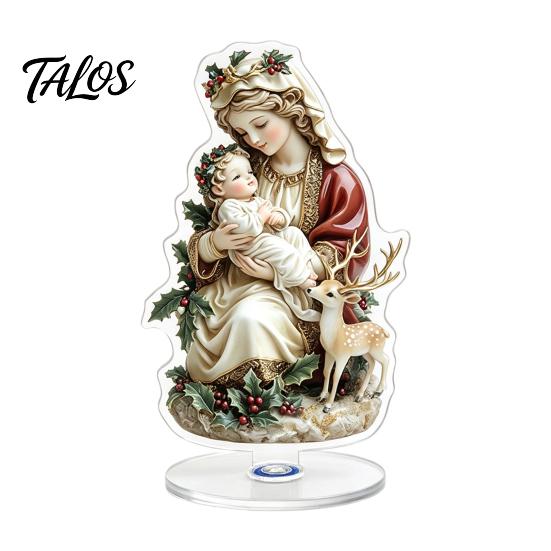 Christmas Fireplace Mantle Decor Acrylic 360 Degree Rotating Ornament, Double-sided HD UV Printed Stable Base Ornaments Religious 2D Decorative