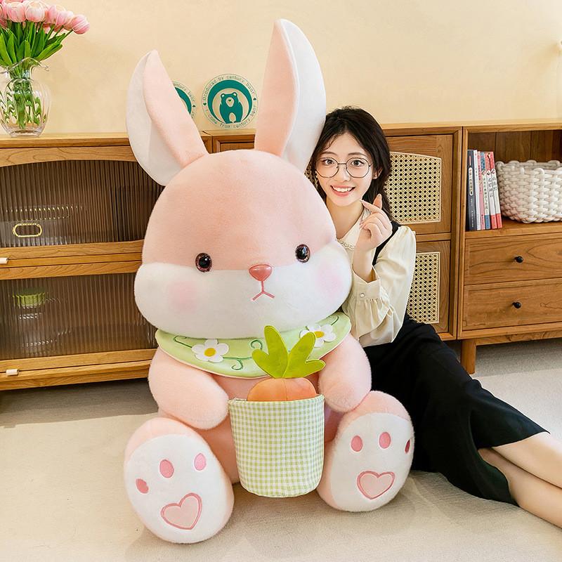Cute White Bunny Plush Toy Soft Stuffed Animal Doll For Girls