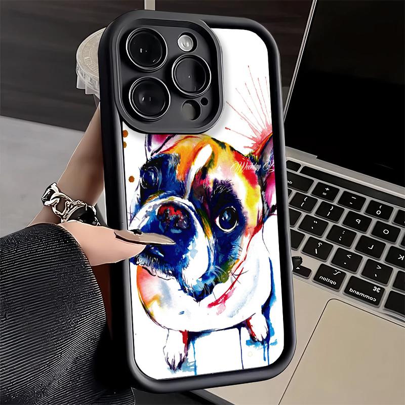 Phone Case for iPhone 17 Air 16E 15 16 Pro Max French Bulldog Dog Pug Design Cover 14 Plus 13 12 Mini Soft Shell Silicone Fundas