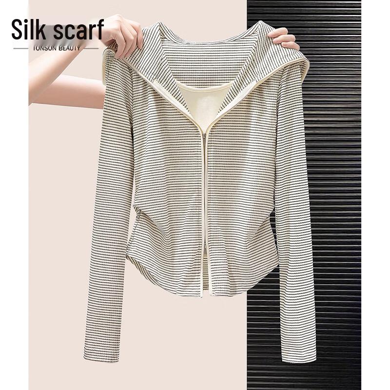

Faux Two-Piece Hooded Striped Slim-Fit Top M