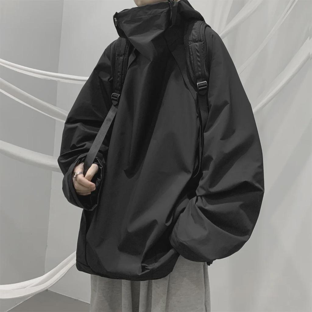 Black Warrior Men's Waterproof Hooded Jacket - Trendy, Loose Fit for Spring & Autumn