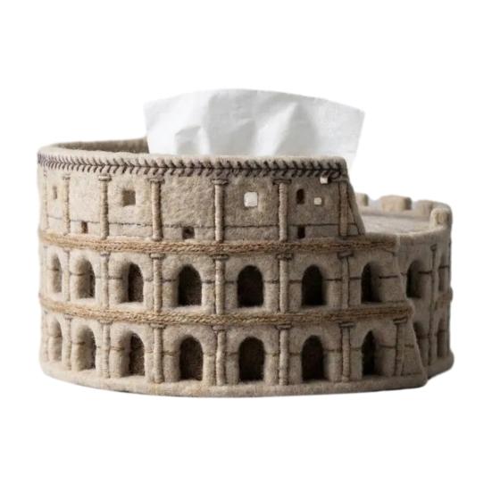 

Felt Coliseum Tissue Box Handcrafted Roman Coliseum Tissue Box Cover Architectural Round Tissue Box Case for Home Office Table Decor 1pc