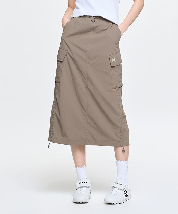 Emelbi Women'S Gorpcore Shirred Cargo Long Skirt Ny (L.Brown)