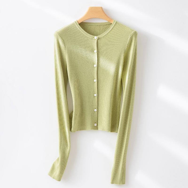 Skinny Round Neck Slim-fit Knitted Cardigan Women's Early Autumn Thin Thin Pit Strip Inner Bottoming Shirt Top