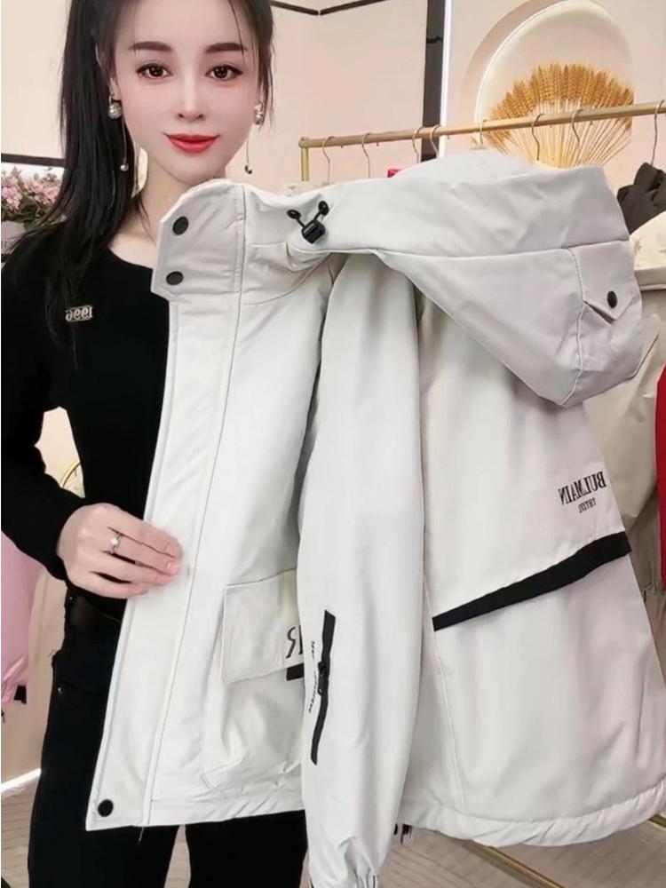 Women’s Short Hooded Windproof Jacket With Big Pockets Workwear Coat