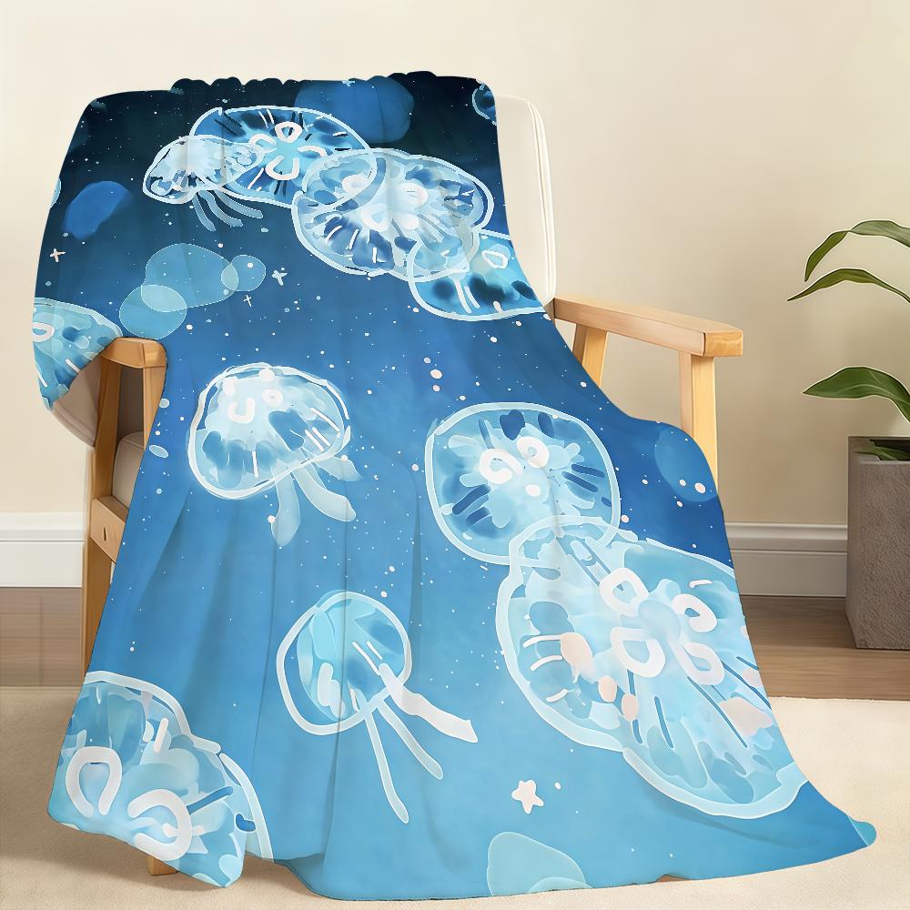 Ethereal Blue Underwater Jellyfish Blanket Soft Throw Blanket for Home Bedroom Bed Sofa Picnic Travel Office Cover Blanket Gift