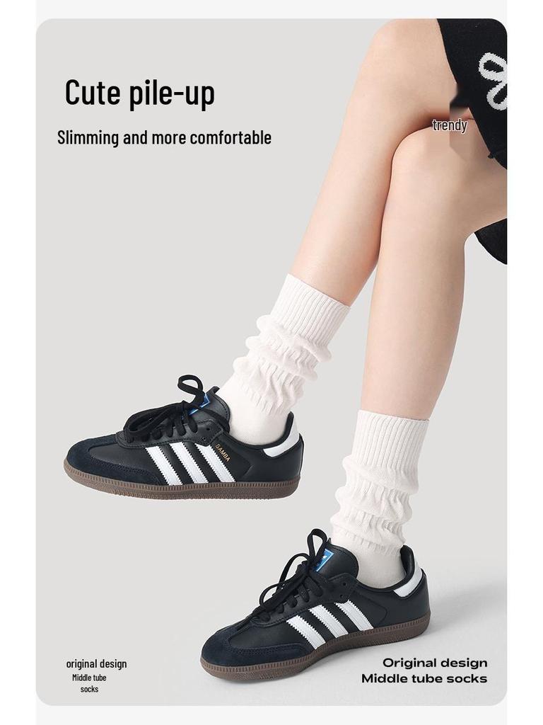 Renaissance Women's Solid Color Mid-Calf Bubble Socks - Versatile Thin Spring & Autumn Style