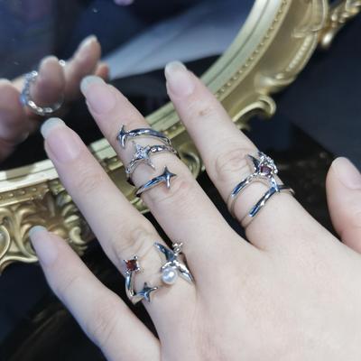 Nepravidelné Hvězdné Křížové Prsteny Nový Design Vícevrstvé Punkové Zirkonové Hvězdné Ocasové Otevřené Prsteny pro Ženy Gotické Geometrické Prsteny Sada Šperků