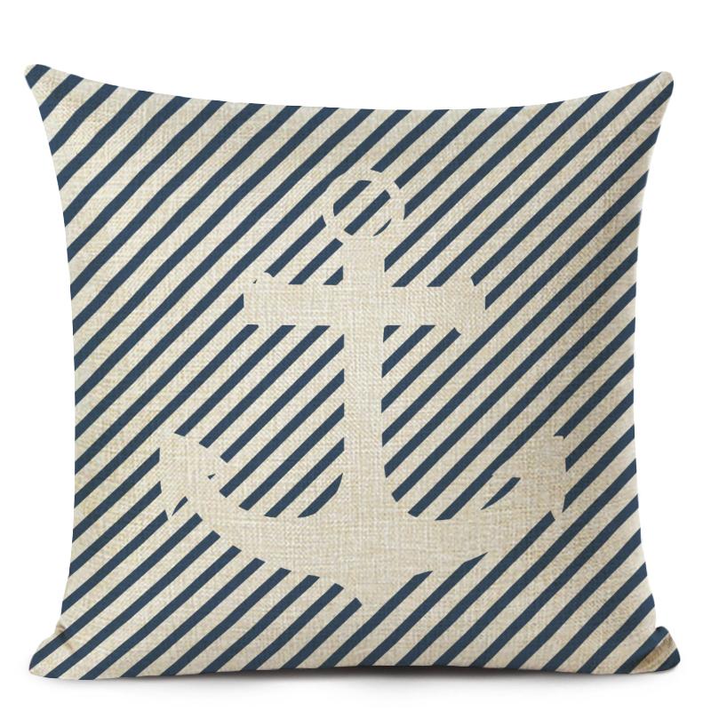 Blue Stripe Compass Boat Cushion Cover Nautical Style Decorative Cushions for Sofa Linen Pillow Case Home Decor Pillow Cover