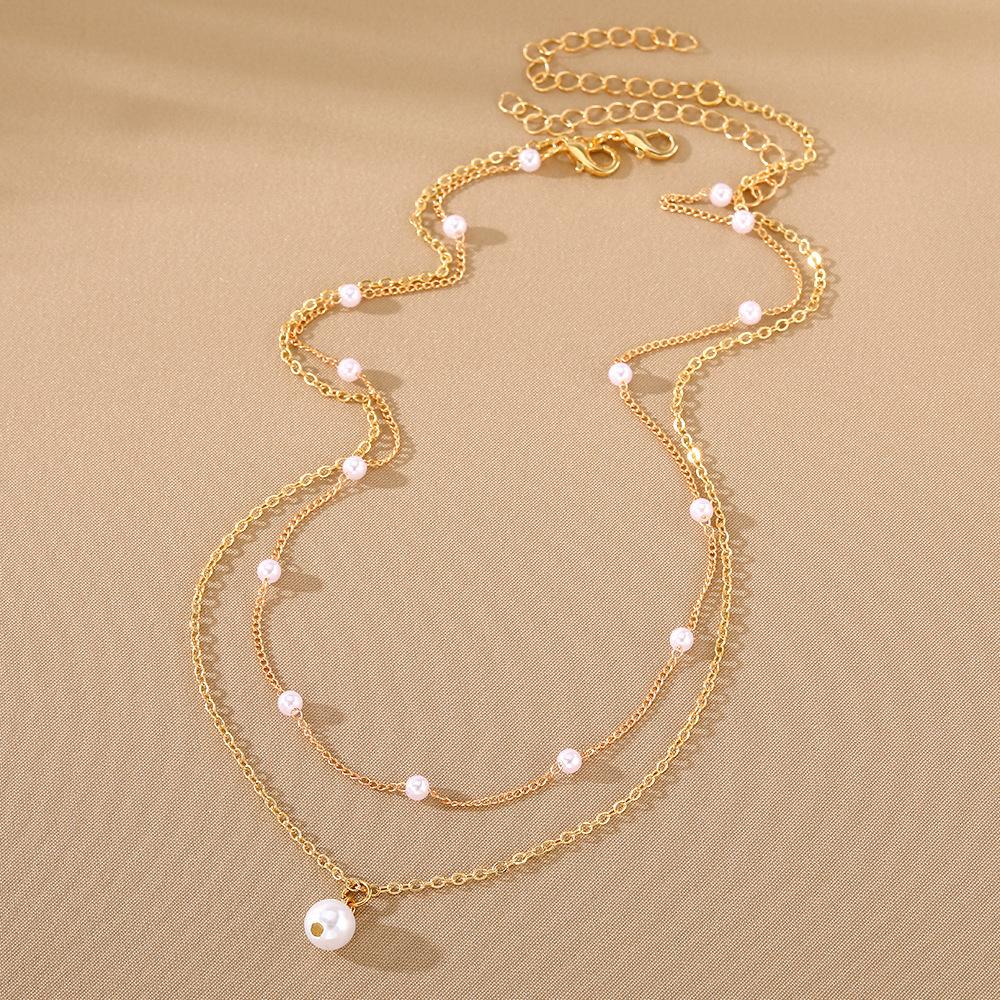 European and American New Pearl Fringed Pendant Stacked Wind Double Necklace Women's Fashion Versatile High-end Sense Necklace