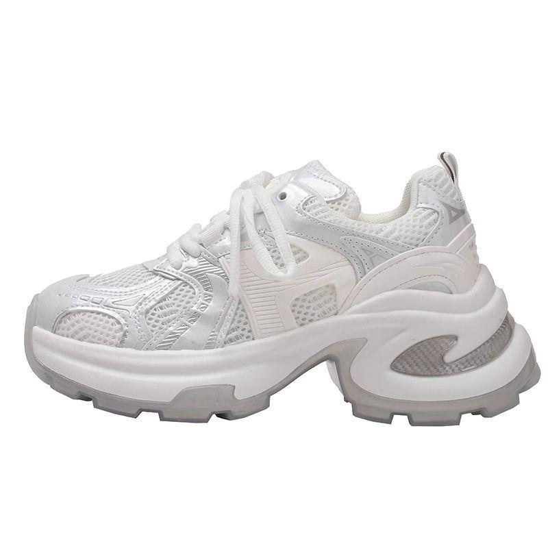 thick-soled silver dad shoes women's new autumn orgasm casual sports shoes round head mesh high heel