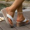 Fashion Woven Band Wedge Flip Flops for Women Summer Thick Sole Beach Slippers Woman Lightweight Comfort Clip Toe Sandals Female