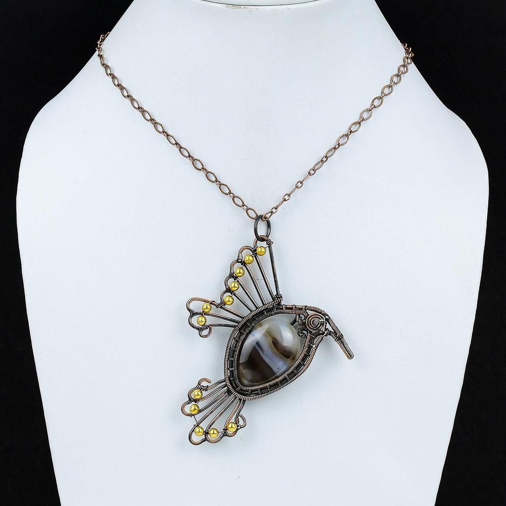 Pandantiv Agat Montana Pandantiv Înfășurat în Sârmă de Cupru Pandantiv de Designer Bijuterii cu Păsări Pandantiv Delicat cu Piatră Prețioasă Bijuterii Handmade din Cupru Cadou Pentru El