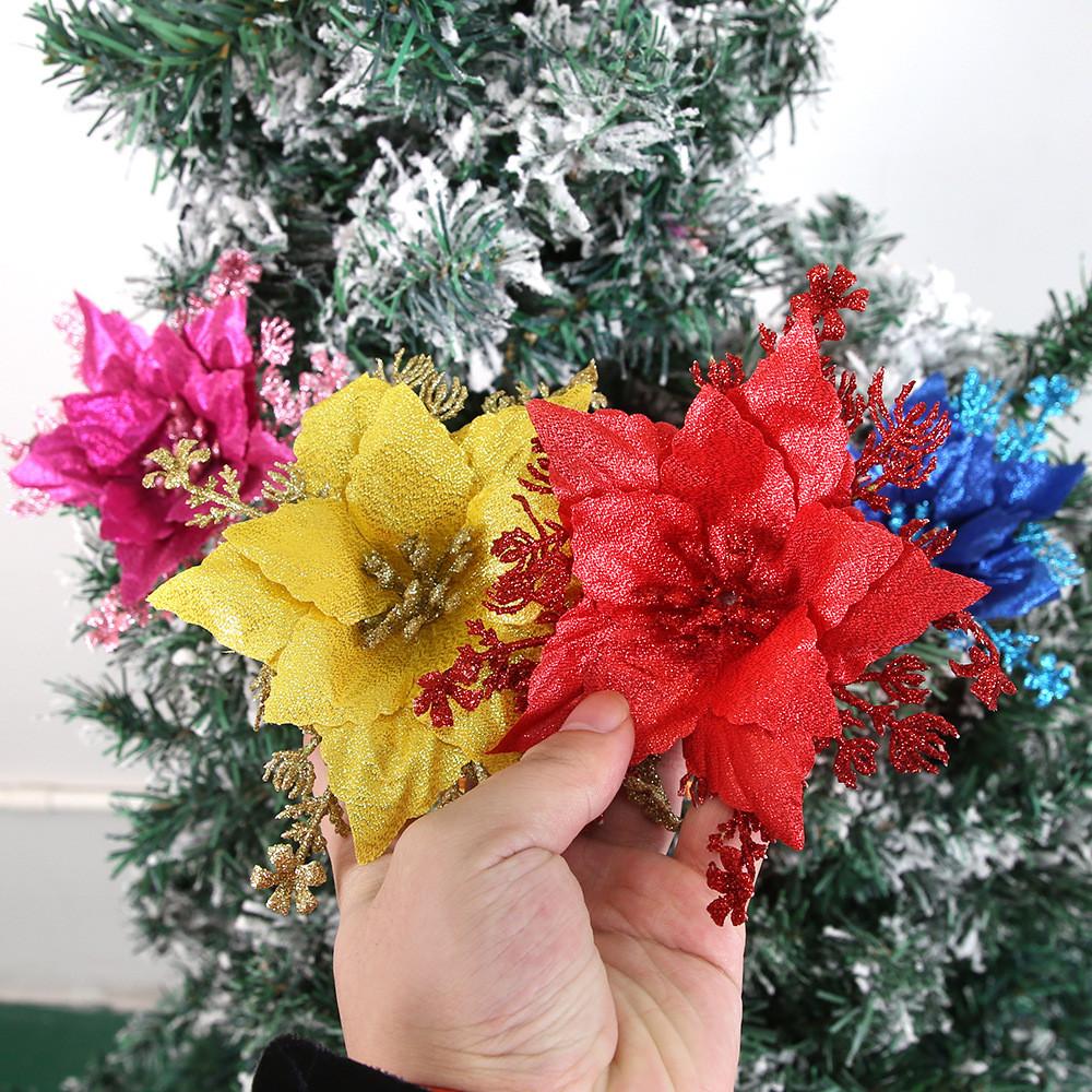 Vibrant 16cm Shimmering Artificial Flower For Stylish Christmas Tree Decorations