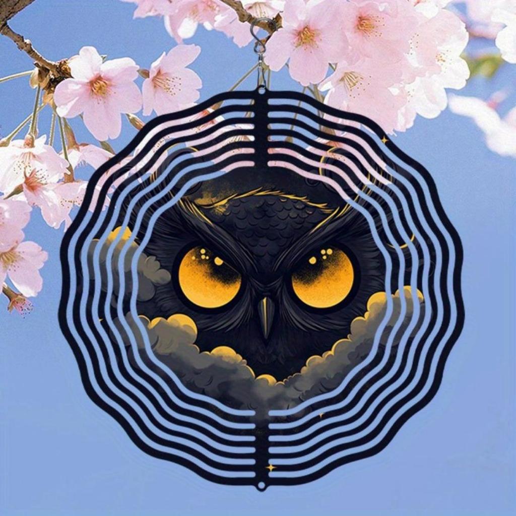 1 szt. Metalowy Dzwonek Wietrzny Mandala Sowa - Czarno-Złoty Artystyczny Design, Kojący Dźwięk Dekoracja Wisząca Zewnętrzna/Wewnętrzna do Ogrodu, Patio