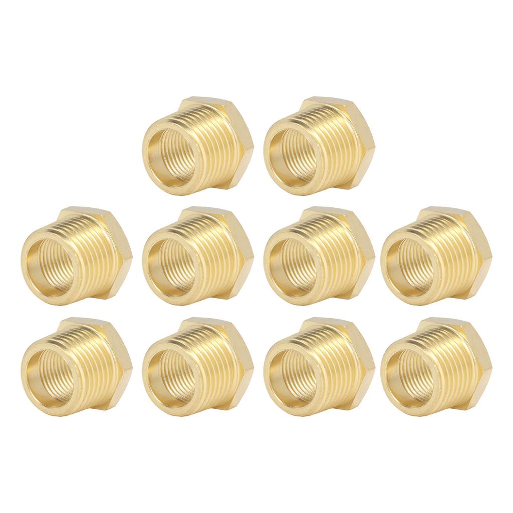 Brass Threaded Pipe Fitting 1 2 to 3 8 Reducer, 10 Pack Hex Socket Adapters for Water, Oil, Gas with 1200 PSI (10 Pack) Hex Socket, for
