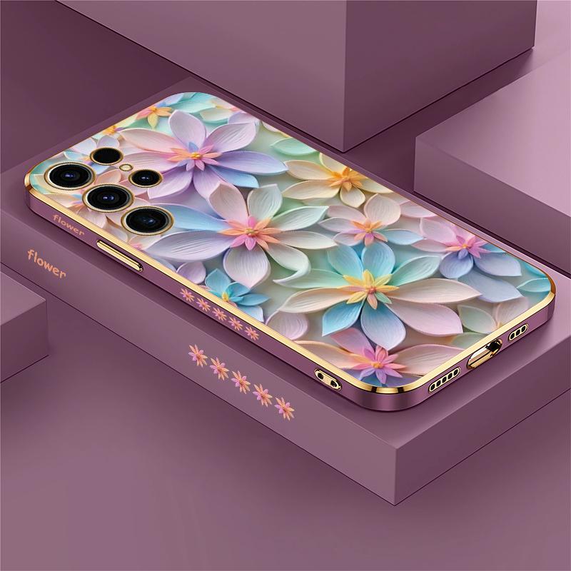 S25 Ultra Soft Silicone Case For Samsung Galaxy S22 S21 S25 Plus S24 FE S24 Plus Shockproof Flower Pattern Plating Cover
