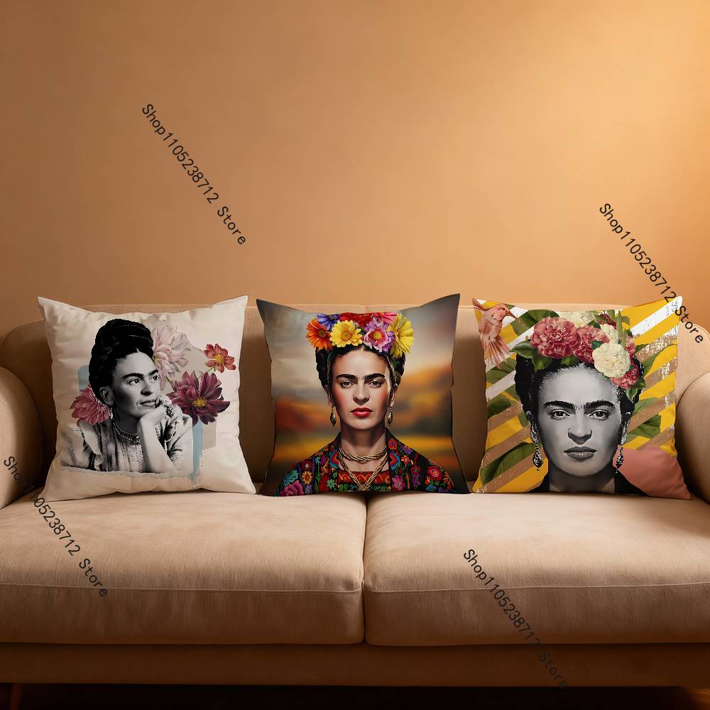 Fashion F-Fridas-S K-Kahlo Pillow Case Plush Fabric Soft Pillowcase Double Sided Print Sofa Cushion Cover Throw
