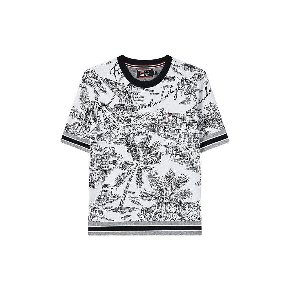 

Fila Полосатая футболка с принтом пейзажа, повседневная, с коротким рукавом, женский топ, белый F11W221409F-WT L