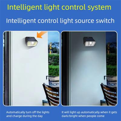 Luz de Segurança Solar Externa com Sensor de Movimento 68 LEDs Super Brilhantes Luzes de Parede Solares à Prova d'Água 3 Modos Jardim Cerca