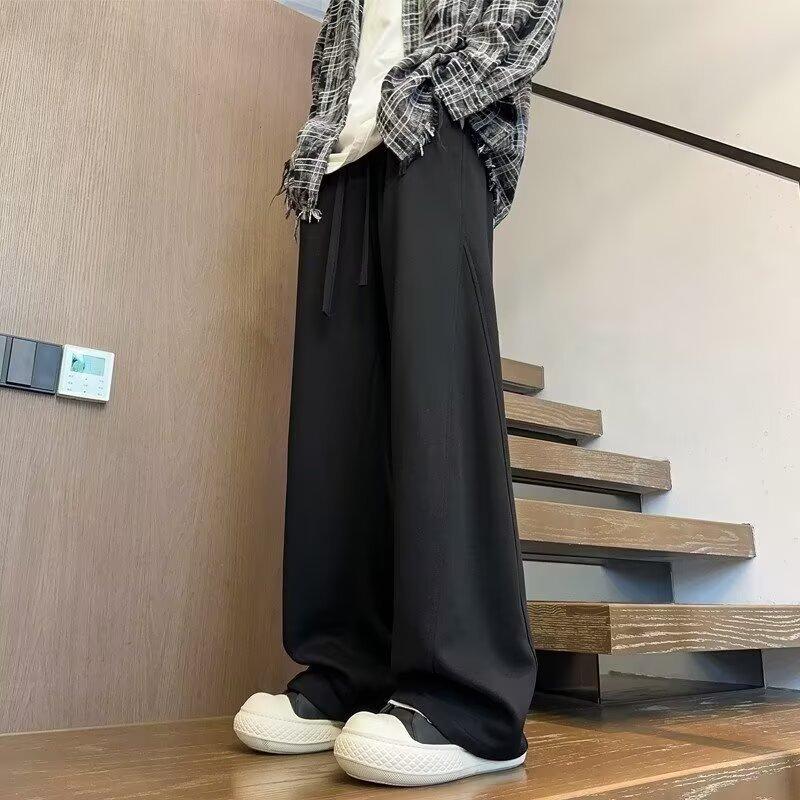 Fleece solid-color sweatpants men's and women's autumn and winter new thin wide-leg loose and versatile casual trousers