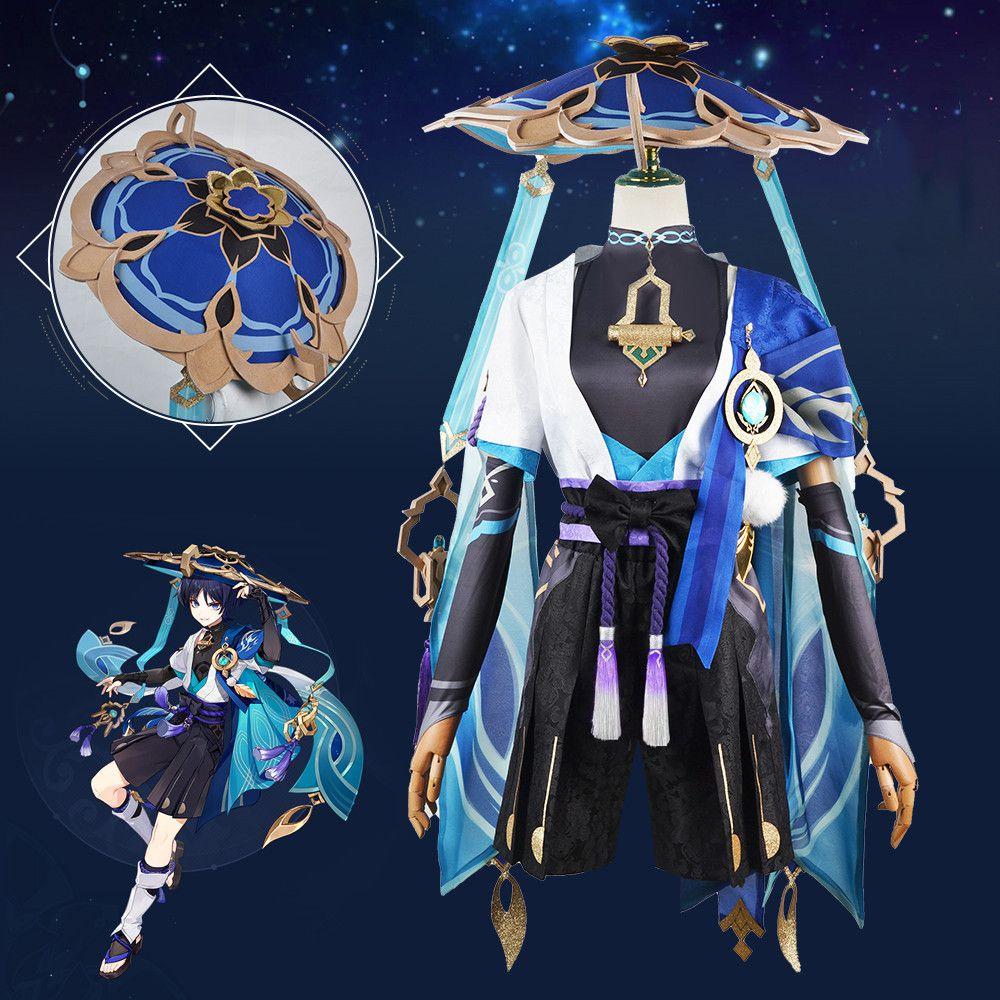 Kunikuzushi Genshin Impact Wanderer Cosplay Bamboo Hat Adult Performance Dress