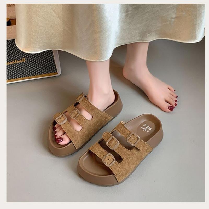 Summer new thick bottom heightening versatile beach sandals original retro open-toed beach non-slip one-word slippers