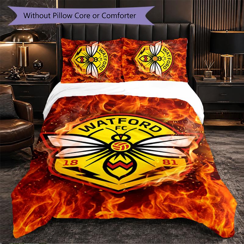 Watford Football 3 Piece Bedding Set Soft Duvet Cover Set with Pillowcases Printed Bedroom Decor Set for Home