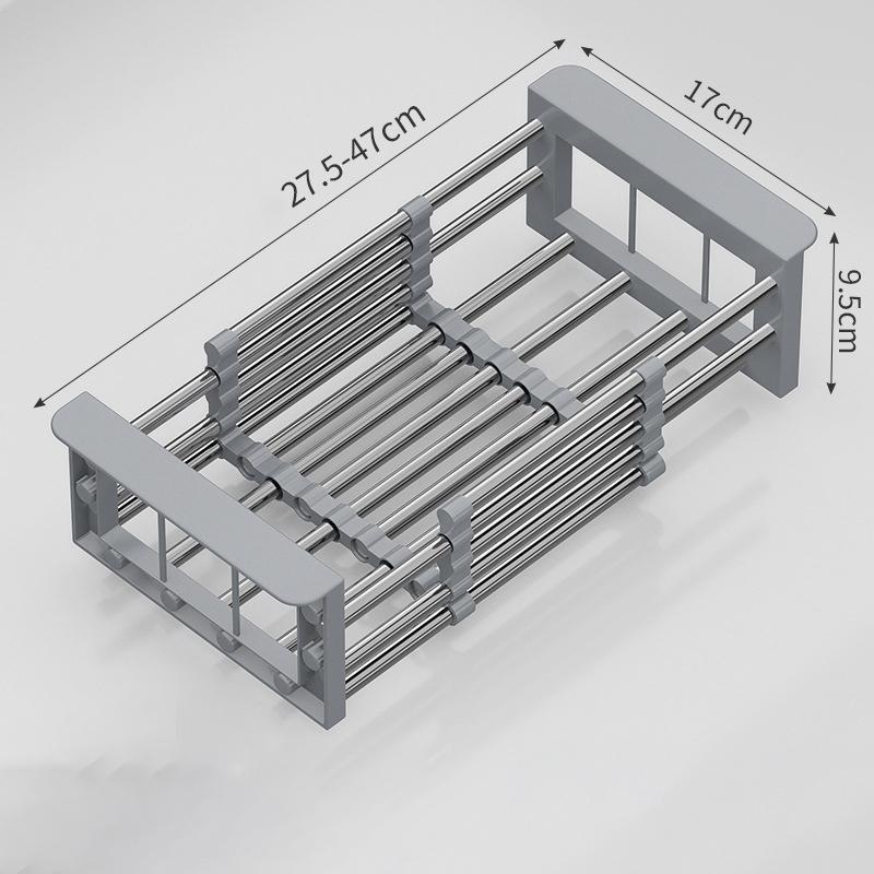 

Корзина для сушки посуды над раковиной, сушилка для посуды из нержавеющей стали с регулируемым держателем для рук, функциональный органайзер для кухонной мойки