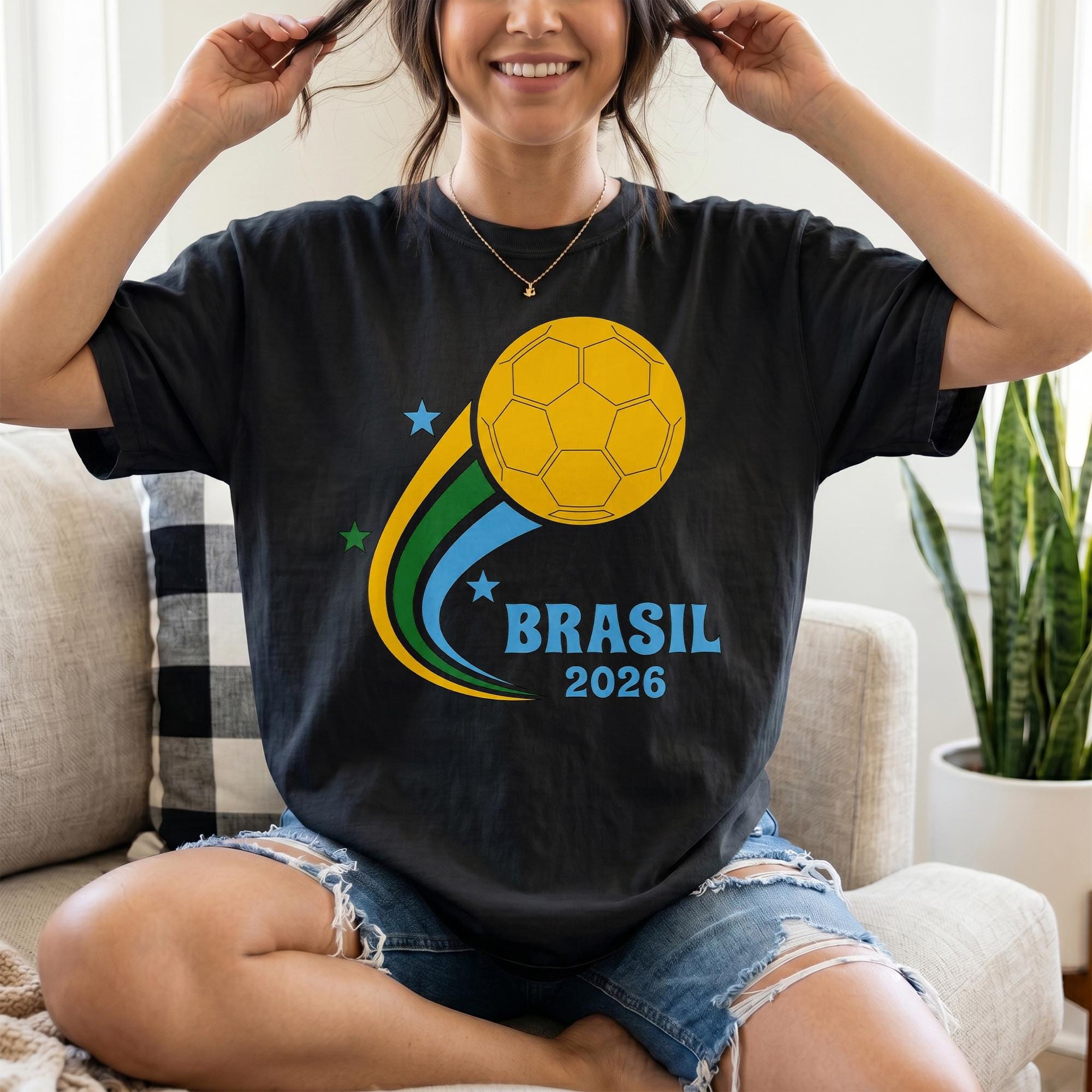 Brasil World Cup 2026 Shirt Brasil Soccer Fan Tees Women T Shirts Cotton Tops S