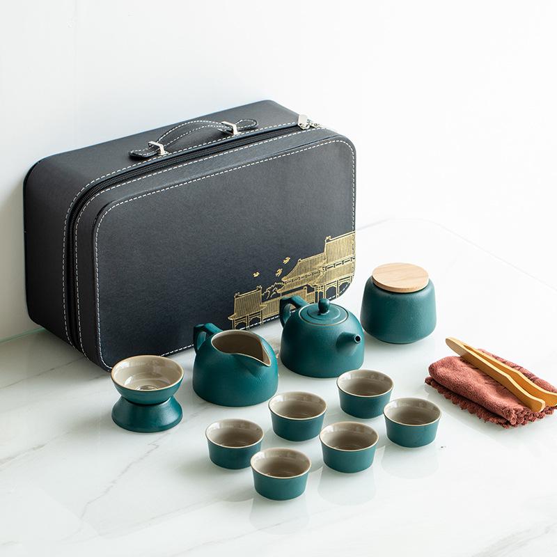 Japanese travel kung fu tea set small set household simple teapot ceramic teacup outdoor tea tray portable bag