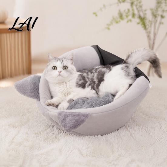 Comfortable Kitty Shelter Plush Cat Cave Bed with Ears Enclosed Cozy Hide Bed Non-slip Lovers Gift Bottom Warm Winter Pet Nest for Indoor