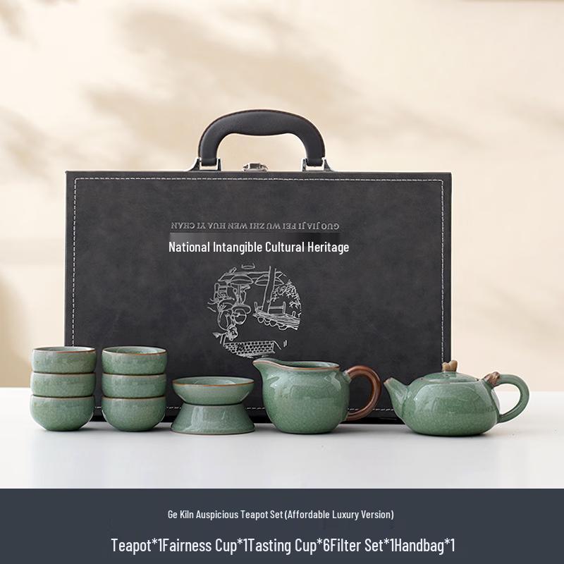 Chaxun Ru Ware Green Ice Crackle 10-Piece Gongfu Tea Set