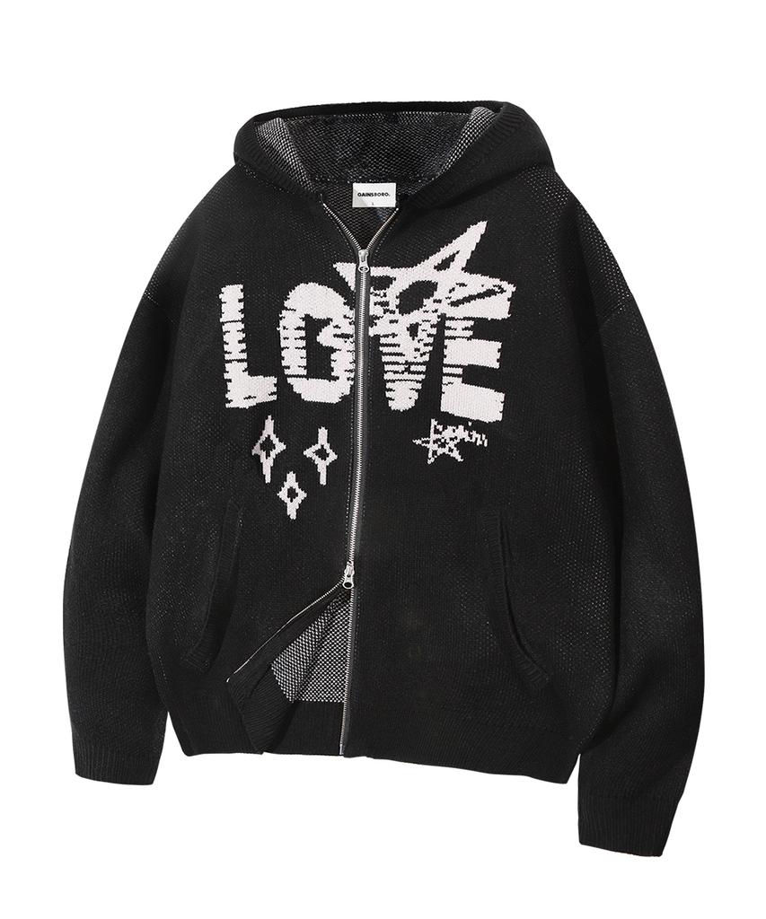 GAINSBORO Love Star Knit Zip-Up_Black