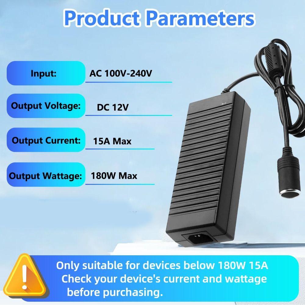 220V to 12V Car Power Adapter 12V10A US/EU Plug Power Converter 180W Overload Protection AC to DC Adapter Car Refrigerator