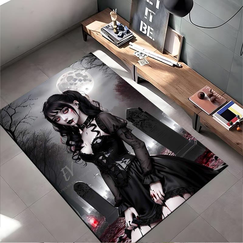 Gothic vampire in moonlit graveyard. Non-slip rug suitable for living room and bedroom sofas.