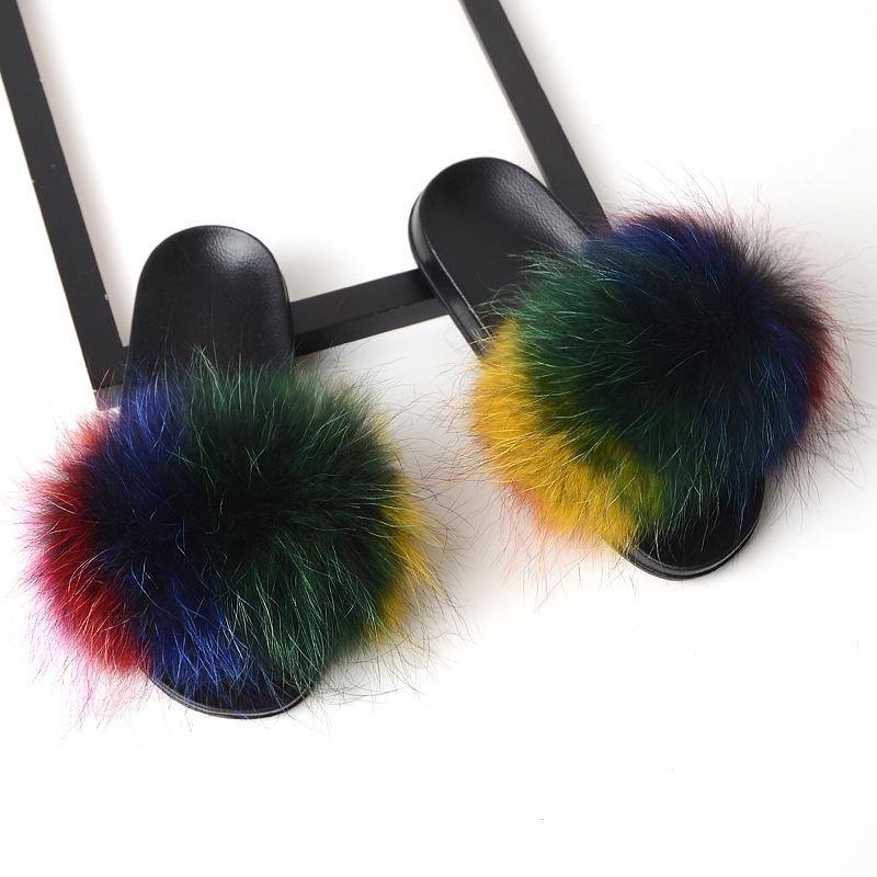 New Girls Fur Slippers Sandals Shoes Soft Luxury Women Lady Slides