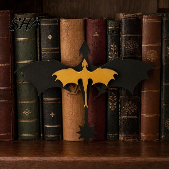 Decorative Shelf Accents Double Dragon Bookends, Vintage Fantasy Flying Bookshelf Decor, Stable Retro Style Book Holder Sculpture Stopper for Shelves,