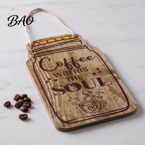 Housewarming Gift for Coffee Lovers 3Pcs Wooden Mason Jar Hanging Sign, Rustic Theme Wall Decor with Bar Sign Hemp Rope, Decorative Pendant Farmhouse